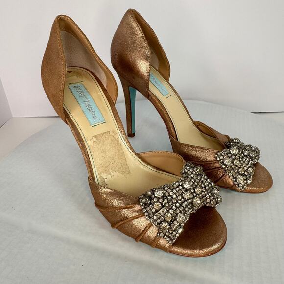 Blue by Betsey Johnson Crystal Rhinestone Stilettos Sz 7.5 PrincessCore Romantic - Picture 1 of 8